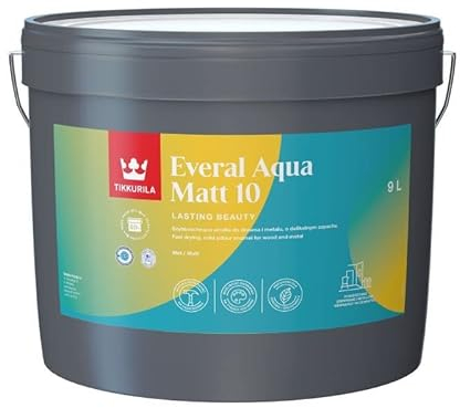 Tikkurila Everal Aqua 10 - Matt Farbe für Holz & Metall - Schnell trocknende Acryl-Emaille - 10 Liter