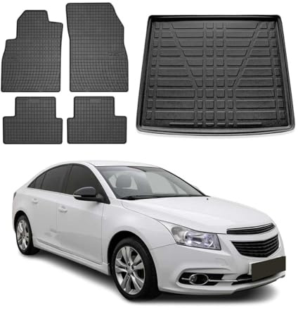 OMAC Fußmatten & Kofferraumwanne Set kompatibel mit Chevrolet Cruze Limo 2009-2024 Gummi TPE 5X