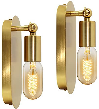 Vintage Sconce Wall Light, 2 Pack Industrial E27 Wall Lamp, Adjustable Metal Indoor Wall Lamp, Retro Gold Vintage Wall Mount Lamp, Antique Brass Loft Sconce, Bathroom Vanity Light Bedside Night Light