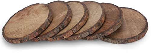 Ajuny Holzuntersetzer für Getränke natürliche Holzscheiben mit Rinde runde Untersetzer 11,4 cm, rustikales Design Kunsthandwerk Rutschfester Tischschutz für jeden Tischtyp Bar Heimdekoration, 6er-Set
