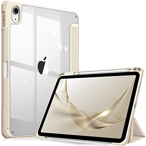 Fintie Funda Durable Compatible con iPad 2022 (10.ª Generación) de 10,9 con Portalápiz - Carcasa Trasera Transparente a Prueba de Choques Auto-Reposo/Activación, Oro Champán