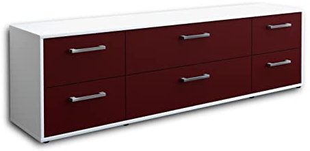 Lqliving TV-Board Lowboard Assunta, Korpus in Weiss matt, Front im trendigem Rot, Bordeaux (180x49x35cm), mit Metall Griffen, Made in Germany
