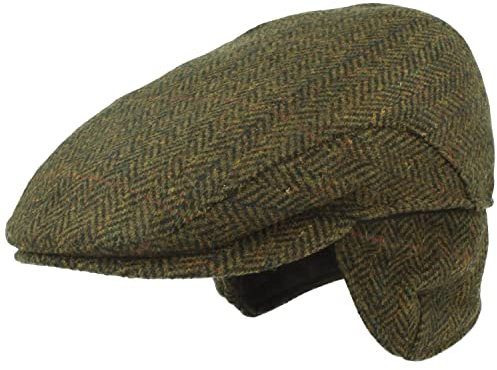 Breiter Schiebermütze Ohrenklappen Flatcap Schirmmütze 100% Wolle Oliv 56