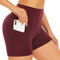 SIMIYA Radlerhose Damen Kurze Sporthose mit Tasche, High Waist Kurze Hose Leggings Bauchweg Hotpants Sommer Shorts Boxershorts Unterhosen （Rot，S）