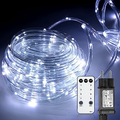 Cecaylie LED Lichtschlauch 20M, Kaltweiße 200 LEDs Lichterschlauch IP65 Wasserfest, 8 Modi dimmbar LED Schlauch, inkl. Fernbedienung & Timer, für Innen Außen Balkon Hochzeit Weihnachtsbaum