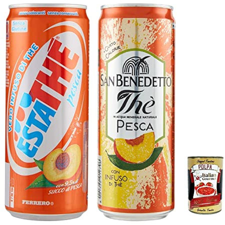Testpaket San benedetto und Ferrero Eistee Pfirsch The' Pesca Dose 48xx 330 ml ESTATHE tea the erfrischend + Italian Gourmet polpa 400g