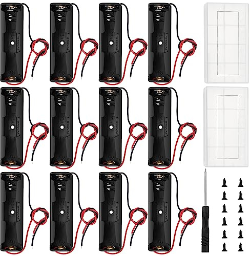 12 PCS 18650 Battery Holder, KUOQIY 1 x 3.7V Battery Holder Case with Wire Leads, with 2 PCS Plastic Battery Storage Box & Screwdrivers & Screws
