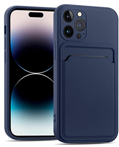 CoolGadget Handyhülle mit Kartenfach für iPhone 14 Pro Blau | Silikon Case mit Kartenhalter auf der Rückseite, stoßfest, erhöhter Kameraschutz, dünn