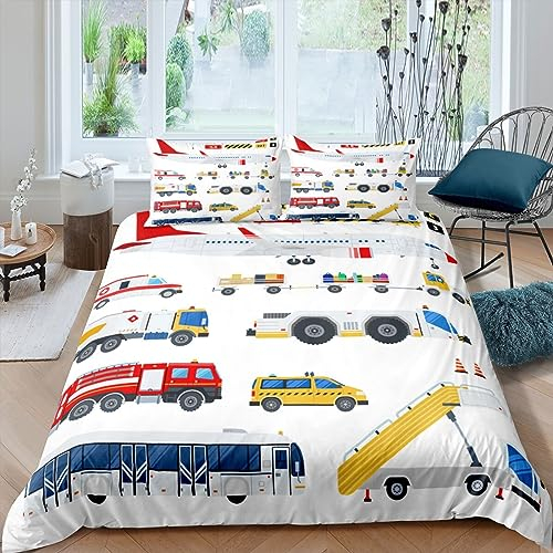 ETERIO Bettwäsche 135x200 3D Feuerwehrauto Krankenwagen Bettwäsche Set Weich Bequem Mikrofaser Bettbezug mit 2 Kissenbezug 80x80 cm 3 Teiliger Bettbezüge Set für Kinder Jungen Mädchen