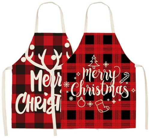 AstarFavor 2Pcs Weihnachten Schürze Kochschürze Weihnachtsschürze Damen Herren Weihnachten Küchenschürze Erwachsene Grillschürze für Küche, Grillen, Backen