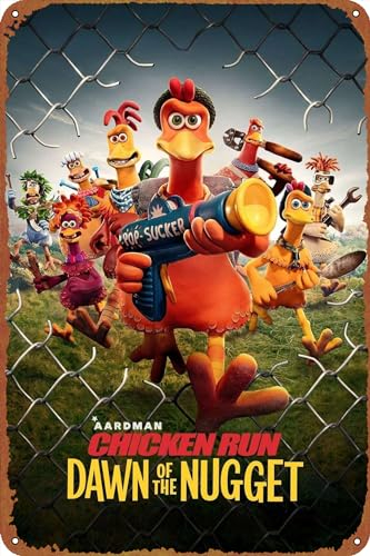 IEITB Chicken Run: Dawn of the Nugget Filmposter Poster Vintage Blechschild für Bar Büro Zuhause Wanddekoration Geschenk Retro Metallschild 30,5 x 20,3 cm