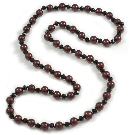 Avalaya 10mm D/Solid Glass and Faux Pearl Bead Long Necklace (Dark Brown/Black Colours) - 108cm Long (Natural Irregularities)