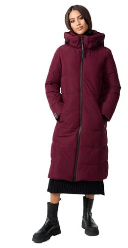 MARIKOO Damen Winterjacke Stepp Winter Jacke gesteppt lang warm Kapuze B989 [B989-Zurar-Wine-Gr.XS]