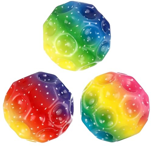 Yefun 3 Stück Moon Ball, Boulder Ball, Jump Ball, Extreme High Bouncing Ball, Space Ball, Verbessern Hand-Auge Koordination, Einfach zu greifen und zu fangen, Flummies für Kinder(Rainbow)