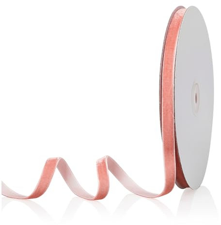 Nastro di velluto color oro rosa da 0,9 cm x 20 m, per albero di Natale, ghirlande, decorazioni vintage, artigianato fatto a mano, ornamenti, confezioni regalo e fiocchi