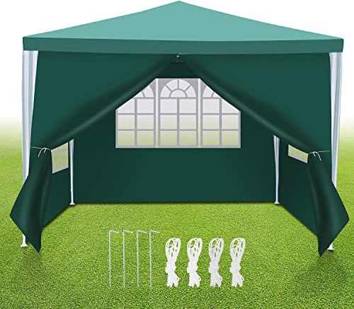 Tubiaz Pavillon 3x3m Wasserdicht Stabil Partyzelt Hochwertiges PE Plane Festzelt UV-Resistent Gartenzelt 100g/m² Bierzelt mit 4 Seitenteilen Grün