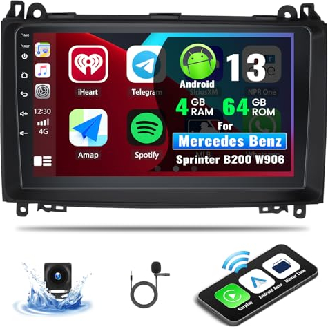 CAMECHO [DSP Audio] 8 Core 4+64G Android 13 Autoradio für Mercedes Benz Sprinter W639 W906 AB Klasse W169 W245 Wireless Carplay Android Auto 9 Zoll Bildschirm mit Bluetooth GPS WiFi Rückfahrkamera
