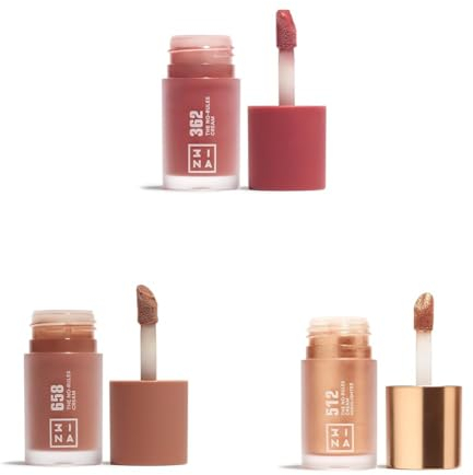 3INA Makeup - The No-Rules Cream 362 + The No-Rules Cream 658 + The No-Rules Cream Highlighter 512- Liquid Blush für Augen Lippen Wangen - Rouge mit Süßmandelöl - Cream Blusher für Natürliches Finish