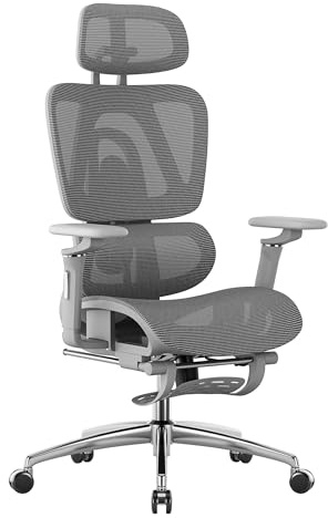 MARK ADLER Expert 7.9 Ergonomisch Schreibtischstuhl Bürostuhl Drehsessel | 3-stufig Verstellbarer Rückenlehne - Fußstütze - Sitztiefe einstellen - Verstellbare Kopfstütze Armlehnen – Grau