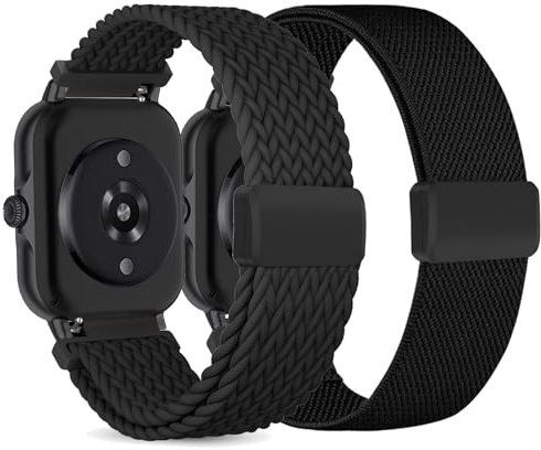 CUNUJIX 2 Stück Geflochtenes Ersatzarmband für Amazfit GTR Mini/GTS 4/3/2/Bip Serie - Elastisches Nylon mit Magnetverschluss