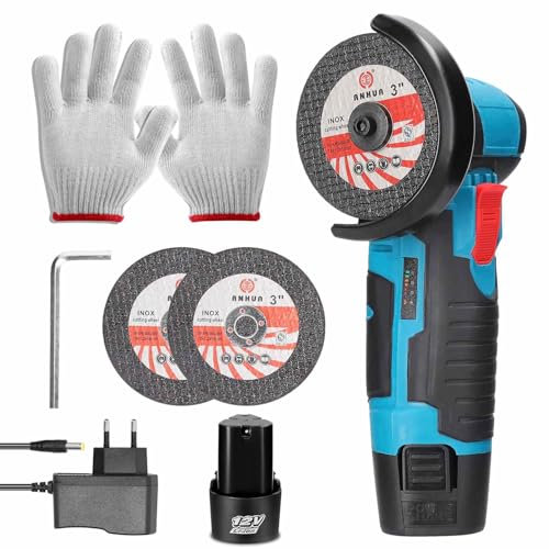 Mini smerigliatrice senza fili,Smerigliatrice ad angolo senza fili 19500RPM 12 V professionale dischi,Batteria 2.0 Ah,Dischi a taglio 76 mm,Smerigliatrice angolare,per la macinazione e il taglio (1
