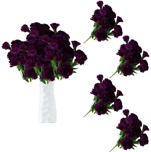 astylishome Autumn Artificial Flowers with Stem 40 pcs Purple Fake Faux Flower for Home Decor Bridal Wedding Party Garden Floral Arrangement Craft Accessories 0408