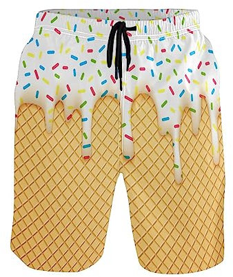 PAQGSREM Herren-Badehose, schnell trocknend, Board-Shorts, Bademode, Urlaub, Party, Badeanzug, Eistüte, Verschiedene Größen