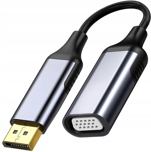 Co2 DisplayPort a VGA D-Sub 2K/60Hz, Full HD 1080p, Plug&Play, Chapado en Oro, Cable de una vía, convertidor, Compatible con portátiles, monitores, proyectores, Aluminio Gris Espacial (2K)