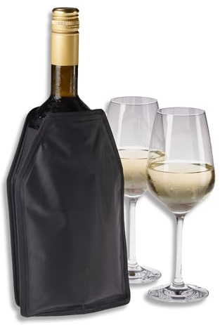 Smart-Planet Wein Kühler für unterwegs, Flaschenkühler 22cm Manschette mit Gummiband, Wein, Sekt, Champagner, Bier, Softdrinks, wasserabweisender schwarzer Nylonstoff,