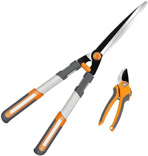 AIRAJ Garden Hedge Shears,61CM Manual Hedge Shears with Steel Wavy,Home Garden Pruner Perfect for Trimming Borders, Boxwood, and Tall Bushes