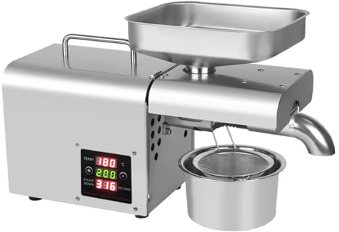 ce-Maschine Ölmühle Öl Presse Extraktion Expeller Automatische Heiß-/Kaltöl- Extraktionsmaschine Edelstahl Extractor 750W für Leinsamen Erdnuss Hanfsamen Sesam,Druckstange Presser Ölpresse