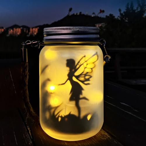 Mostof Feen-Solarlaterne für den Außenbereich, Gartenornamente, IP44, wasserdicht, hängend, Milchglas, Solar-Einmachglas-Lichter für Tisch, Hof, Garten, Terrasse, Rasen (Warm)