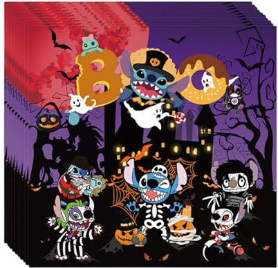 20 Pièces Halloween Serviettes en Papier Jetables,Doux Serviette Violet Stitch Vaisselle Jetable Recyclable Décoration de Table Restauration Déjeuner Dîner,pour Fournitures Fête de Halloween