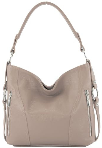 modamoda de T202 Damen Leder Henkeltasche Schultertasche handmade in Italy, Farbe:Beige