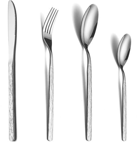 COPOTIO Besteck Sets 6 Personen, Edelstahl Besteckset 24 teiliges mit Messer Gabel Löffel, Steinmuster Design