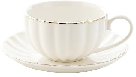 Bloosnow White Bone China Tea Cup and Saucer,Gold Cappuccino Coffee Cup Gifts for Women,Wedding
