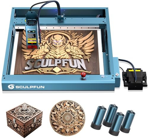 SCULPFUN SF-A9 40W Laser Graviermaschine, 20/40W Ausgangsleistung, Lasergravierer mit Air Asssit, 36000mm/min, APP Offline-Gravur, Flammenalarm, Lasergravur Maschine für Holz, Metall, Acryl, Leder