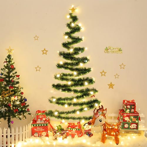 NZDFH Weihnachtsgirlande mit Beleuchtung 200cm Weihnachtskiefernnadel Dekorative mit 20 LED weißen Lichter Deko Weihnachten Christmas Decorations Türdeko Weihnachten Weihnachtsgirlande Treppe