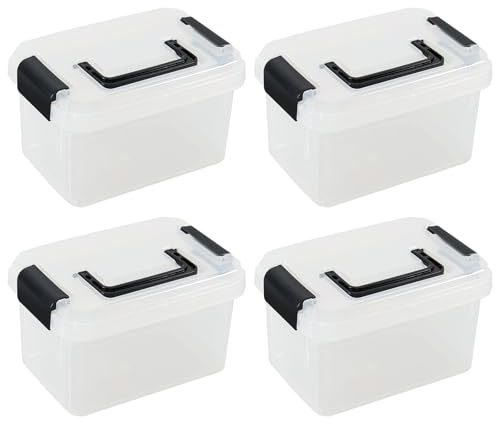 Doryh 4 Pack 2 L Clear Plastic Lidded Storage Boxes with Handles
