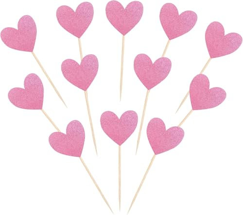 SYKYCTCY 40 Pack Heart Cupcake Toppers Glitter Sweet Love Heart Wedding Engagement Cupcake Picks for Valentine's Day Theme Bridal Baby Shower Birthday Party Cake Decorations Supplies
