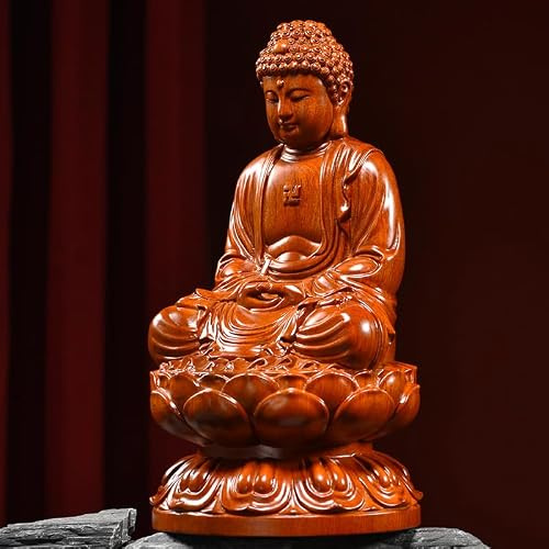 MP BATT Buddha-Statue aus echtem rotem Holz, 30 cm hoch, Shakyamuni, sitzender Buddha, Handarbeit, chinesischer Gott, Fengshui-Statue, rotes Holz, Meditation, Zen-Dekor, Indoor-Skulptur, BUDH-SIT-RED,