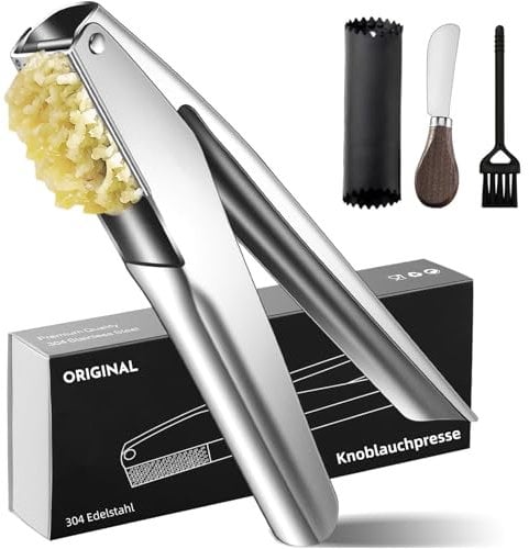 Presse Ail en Acier Inox 304 Premium - Écrase l'Ail Sans Épluchage, Hachoir Ail, Durable et Presse-ail Professionnel, Compatible Lave-Vaisselle, Garantie 5 Ans