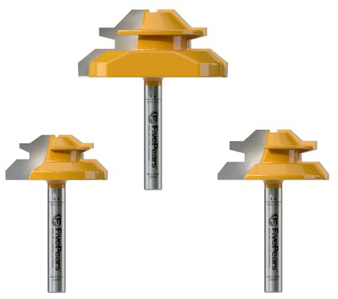 FivePears 45 Degree Lock Miter Router Bit 1/4 Inch shank,Timberlock 45 Lock Miter Router Bit 3PCS Set,for 1/2,5/8,3/4Cutting Height,Timber Lock Router Bit Easy to Create Lock Miter Joint