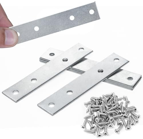 Flat Metal Brackets for Wood | 10 Pcs Galvanised Steel Straight Mending Plates (4 inches) | Metal Joining Plate for Repairing Shelves, Tables, Cabinets, Chairs, | Straight Wood Furniture Bracket
