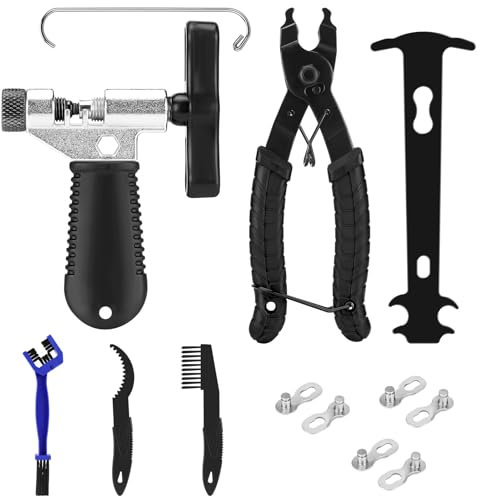Ledebouk Kettennieter Fahrrad, Fahrradkette Werkzeug, Kettennieter Fahrrad mit Fahrrad Reinigungsbürste, Kettenzange, 5 Paar Fahrradketten Nieten Fahrradkette Reparatur Set für 6-12 Fach Fahrradkette