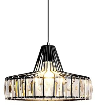 ZTTECH Modern Crystal Pendant Light Adjustable Height Metal and Glass Hanging Lamp E27 Socket Compatible with Dimmable Bulbs for Kitchen Dining Room Bedroom (Black, 32cm)