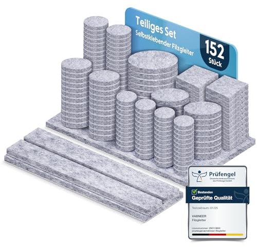 VABNEER Feltrini sedie autoadesivi - 152 pezzi EXTRA RESISTENTI da 5mm per proteggere pavimenti e mobili - Rotondi/quadrati, ammortizzatori premium antirumore e antigraffio (grigio)