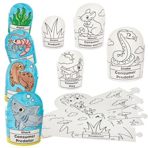 Baker Ross FN464 Food Chain Animal Nesting Colour-in Sets - 3 Sets, STEM and Science, and Learning Aids for Kids and Schools