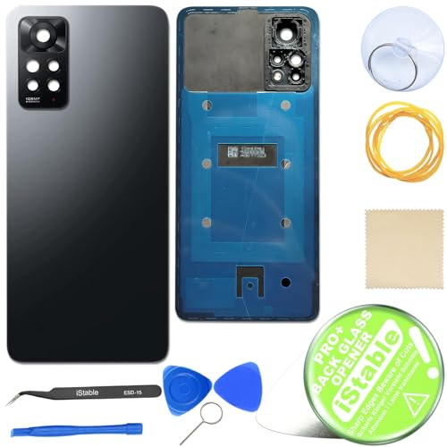 iStable Akkudeckel Set für Xiaomi Redmi Note 11 Pro 5G Rückseite Glas mit Kamera Linse Deckel Backcover Schwarz