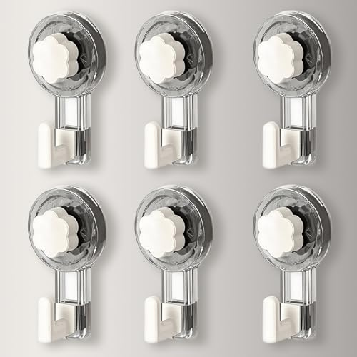 ATEWEITA Saugnapf Haken Ohne Bohren, Extra Stark Saughaken für Bad, Dusche, Küche (6, Clear Gray + White)